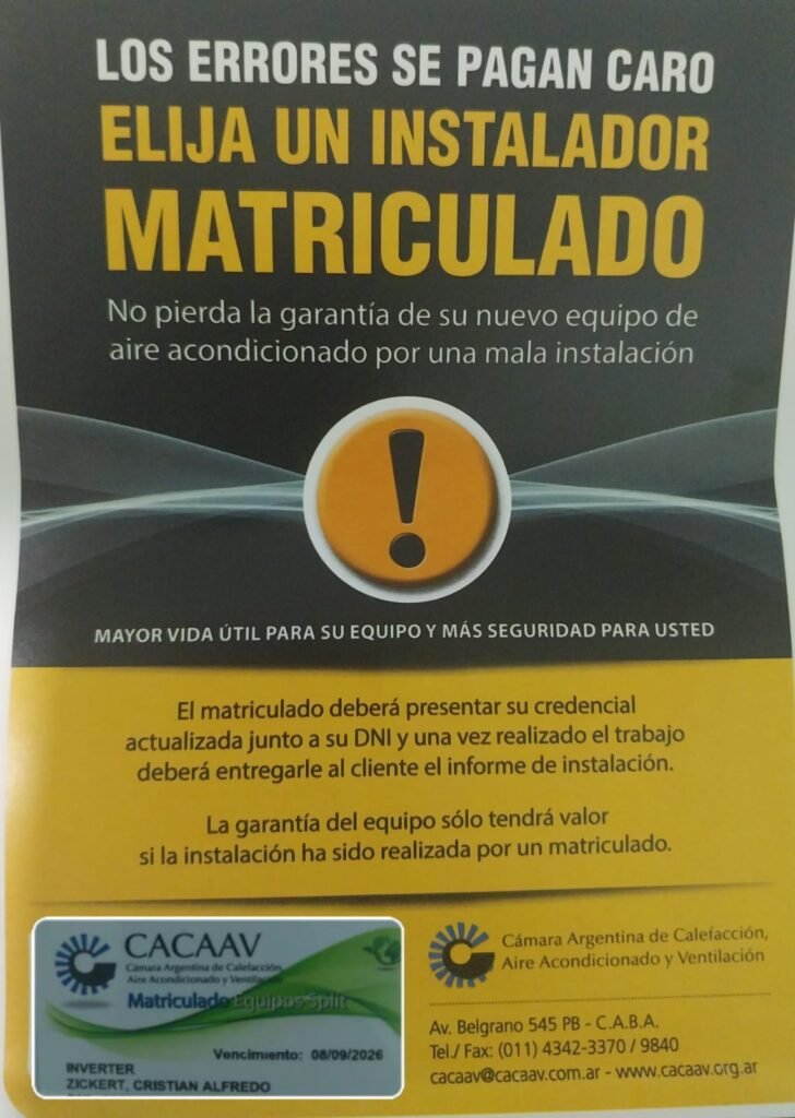 Servicio técnico en aires acondicionados. Matriculados