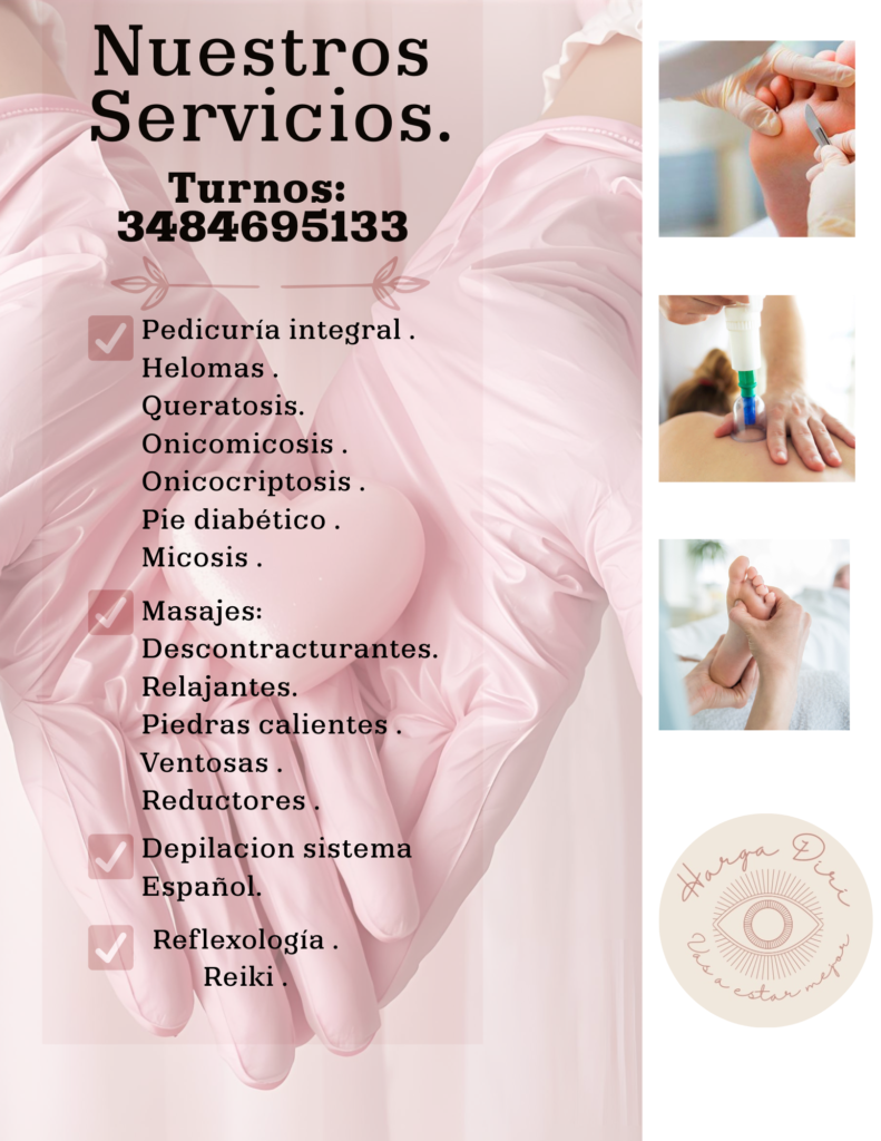 Masoterapeuta, pedicuría, depilación.