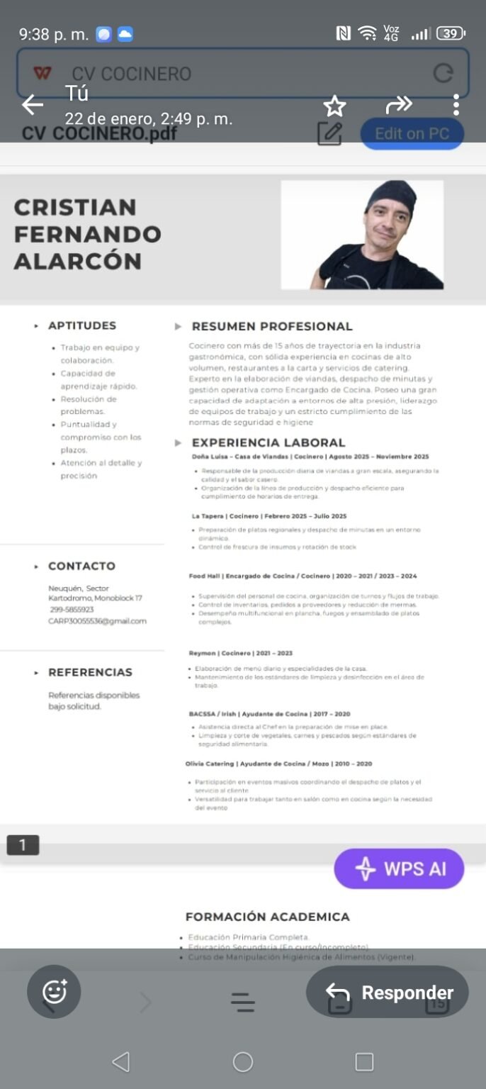 Cocinero o ayudante de cocina