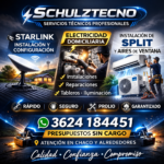 SCHULZTECNO 📡 Instalamos Starlink rápido y sin vueltas 💡 Solucionamos problemas eléctricos en tu hogar ❄ Colocamos tu aire split con instalación profesional SCHULZTECNO 📡 Instalamos Starlink rápido y sin vueltas 💡 Solucionamos problemas eléctricos en tu hogar ❄ Colocamos tu aire split con instalación profesional