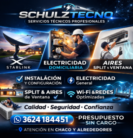 SCHULZTECNO 📡 Instalamos Starlink rápido y sin vueltas 💡 Solucionamos problemas eléctricos en tu hogar ❄ Colocamos tu aire split con instalación profesional