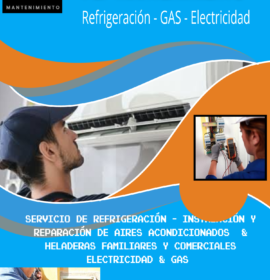 PLP servicio de instalación y reparación de aires acondicionados y heladeras, Electricidad domiciliaria y Gasista matriculado