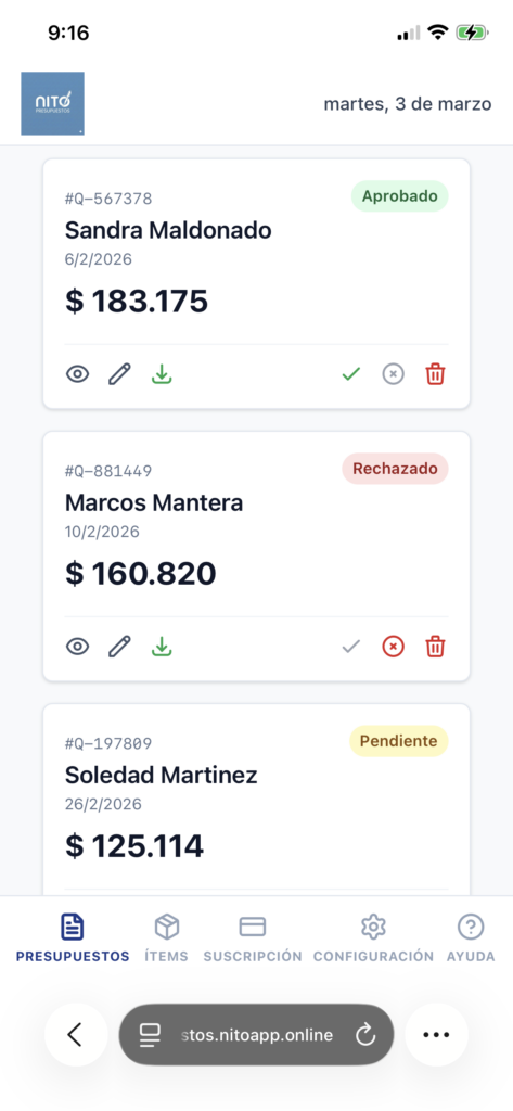 Presupuestos profesionales en  1 minuto