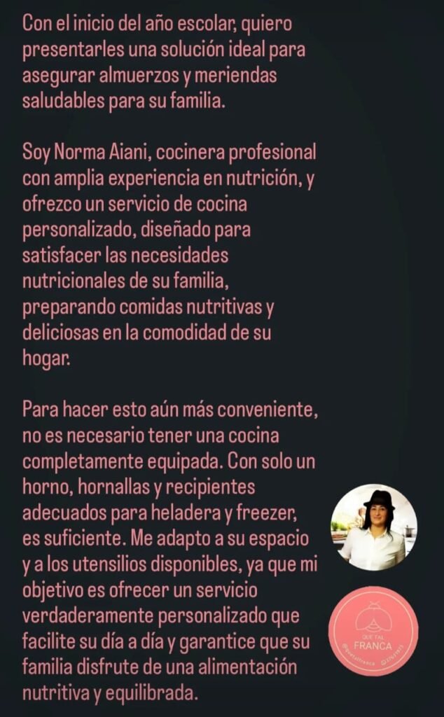 COCINERA Y VIANDAS A DOMICILIO EN