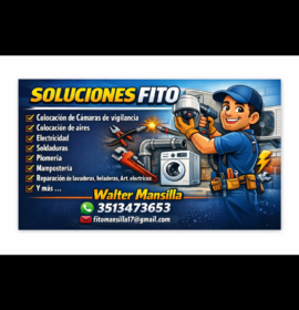 Fito reparaciones . Colocación de aires,cámaras, electricidad,soldaduras,reparación de lavarropas ,heladeras y más 3513473653. Fito
