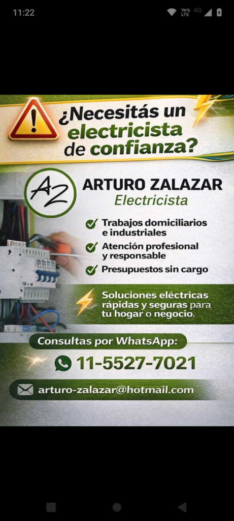 Electricista. Instalación y reparación de aires acondicionados y heladeras.