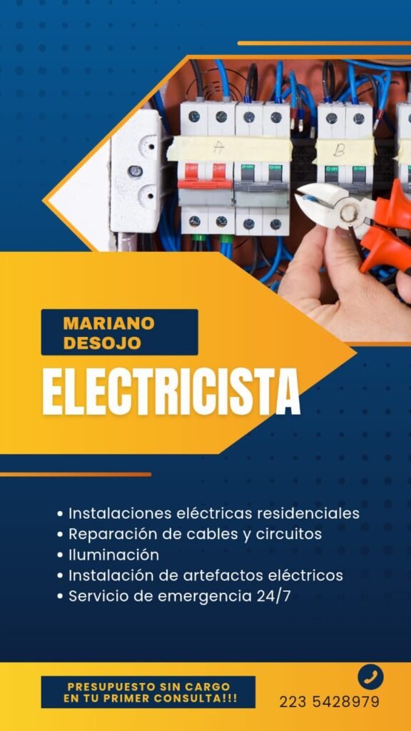 Electricidad Domiciliaria e instalaciones, plomería, mantenimiento.