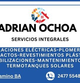 PLOMERÍA, GAS, ELECTRICIDAD, REPARACIONES EN GENERAL, REPARACIÓN DE LAVARROPAS, TERMOTANQUES SOLARES