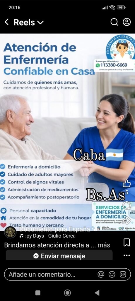 Enfermería a domicilio $15 /hs